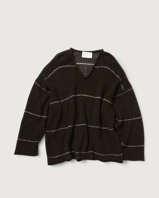V-NECK LINE BORDER SWEATER